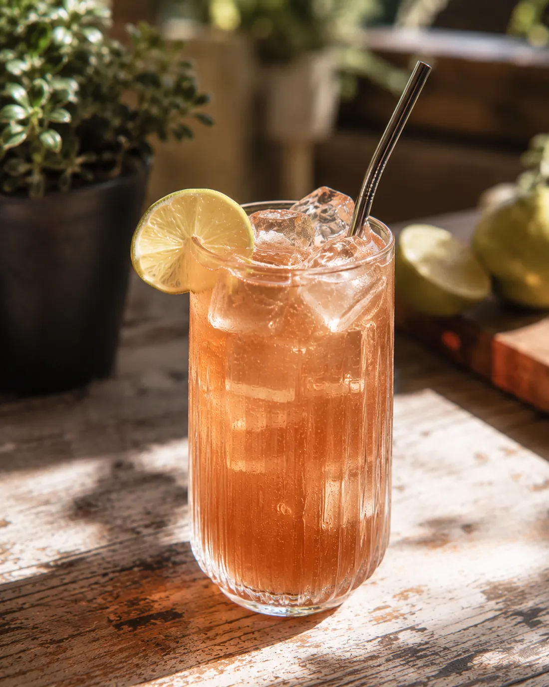 Limonada de verano con lima sobre hielo