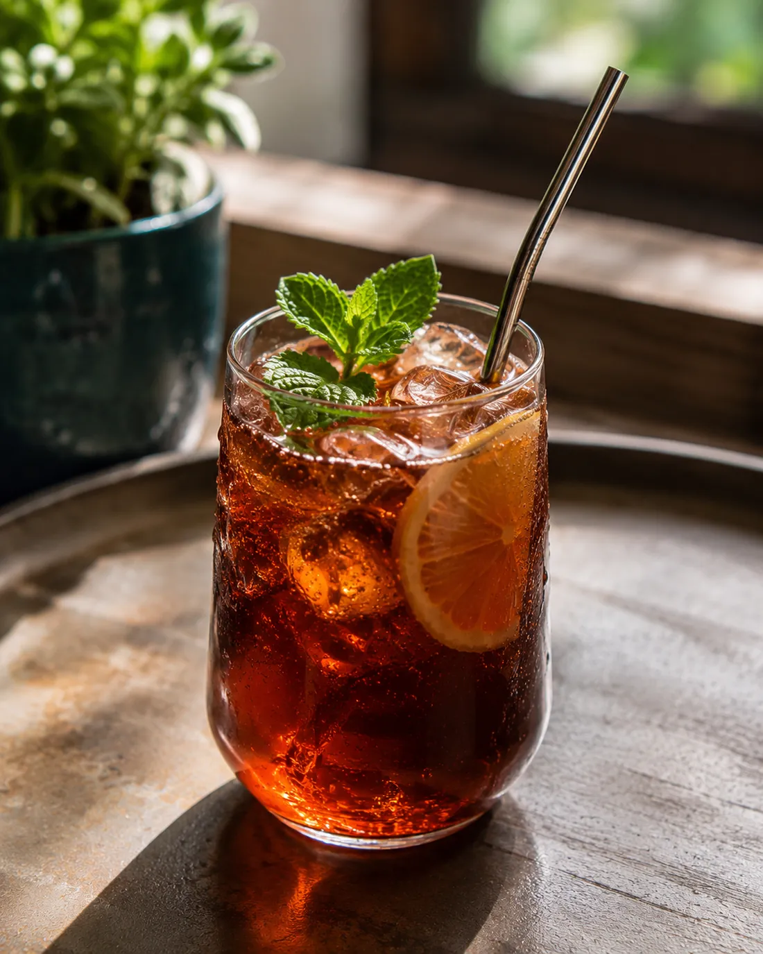 Cáscara Sunset – té helado con menta y limón